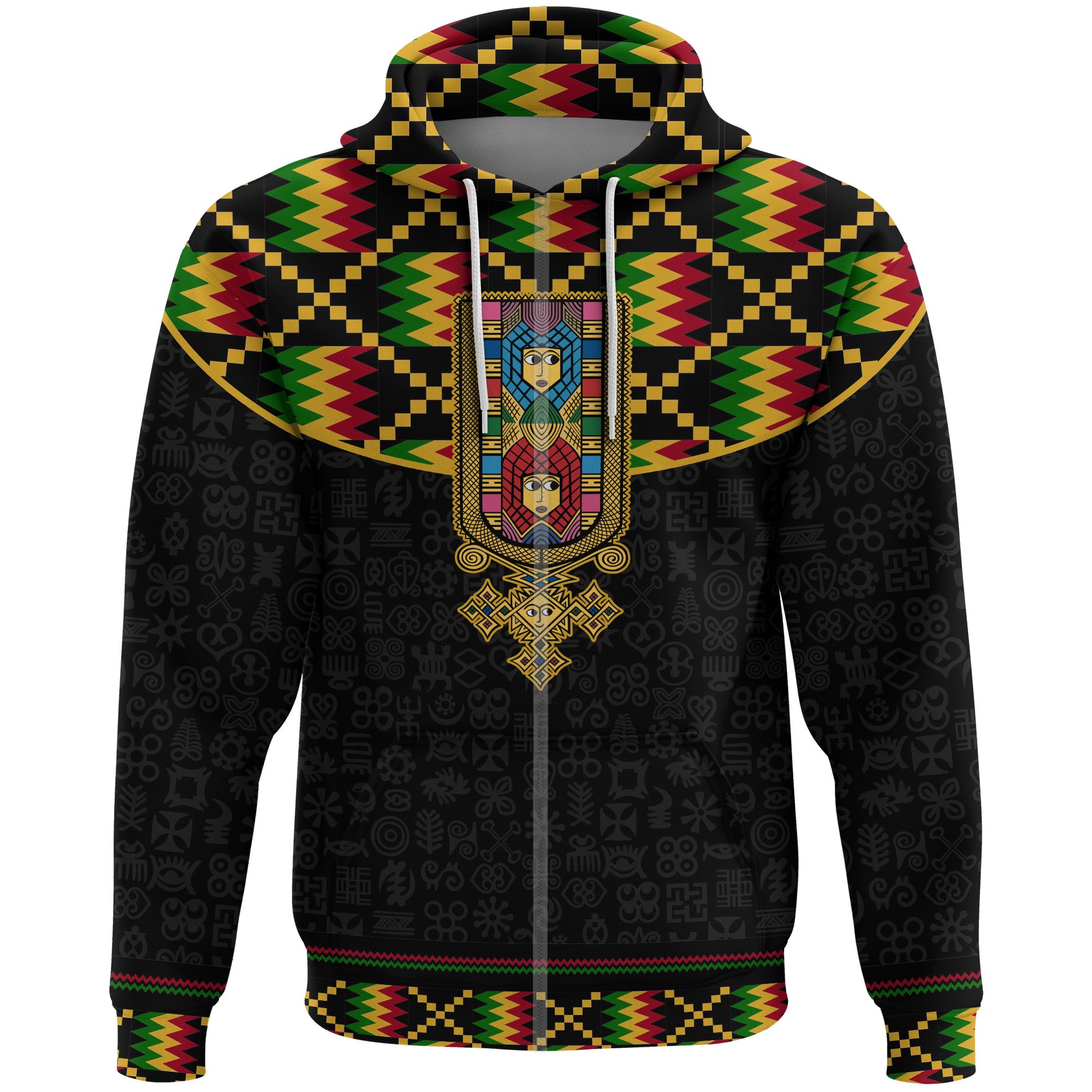 1stTheWorld Ethiopia Full-Zip Hoodie, Ethiopia Saba Tilet Kente A10