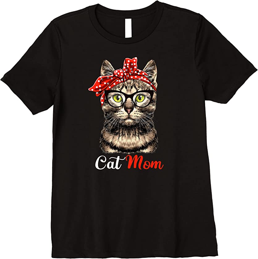 Womens Funny Cat Mom Cat Lovers Cute Kitten Bandana Mother’s Day Premium T-Shirt