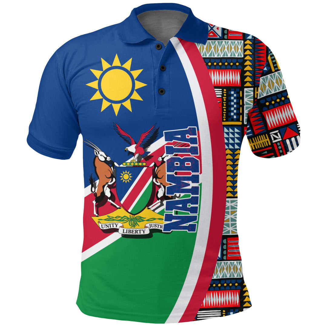 1Sttheworld Clothing – Namibia Flag And Kente Pattern Polo Shirt A35
