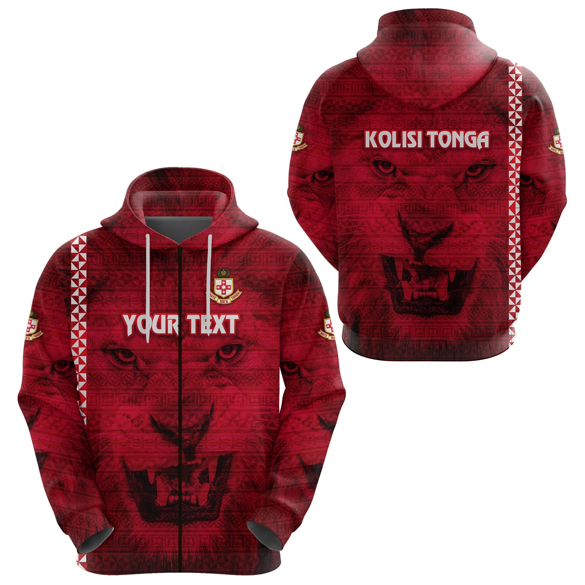 (Custom Personalised) Kolisi Tonga Zip Hoodie Mate Ma’A Tonga Powerful Lion