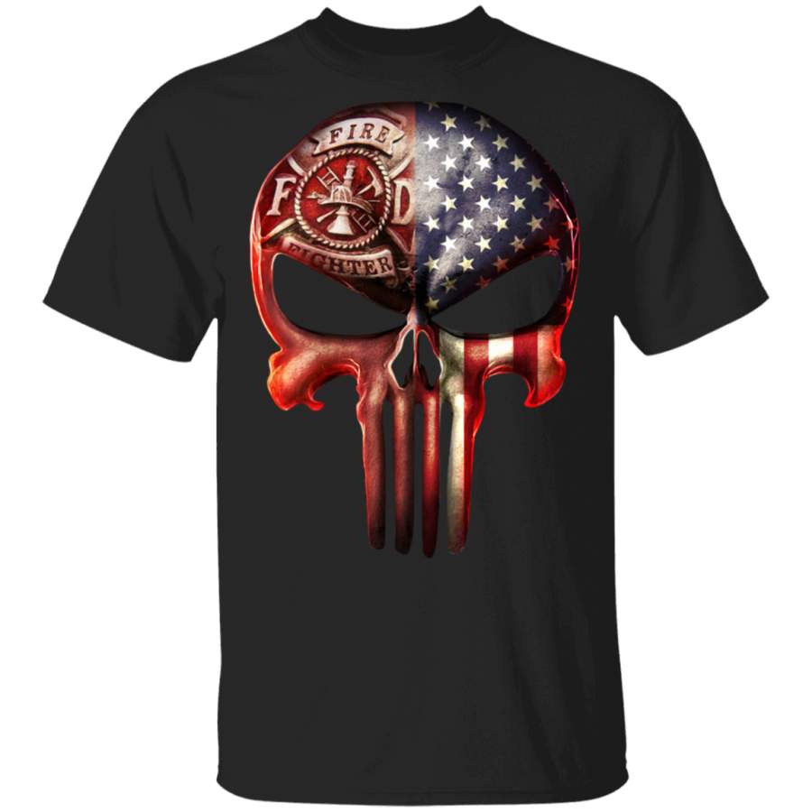 Firefighter America flag skull T-Shirt