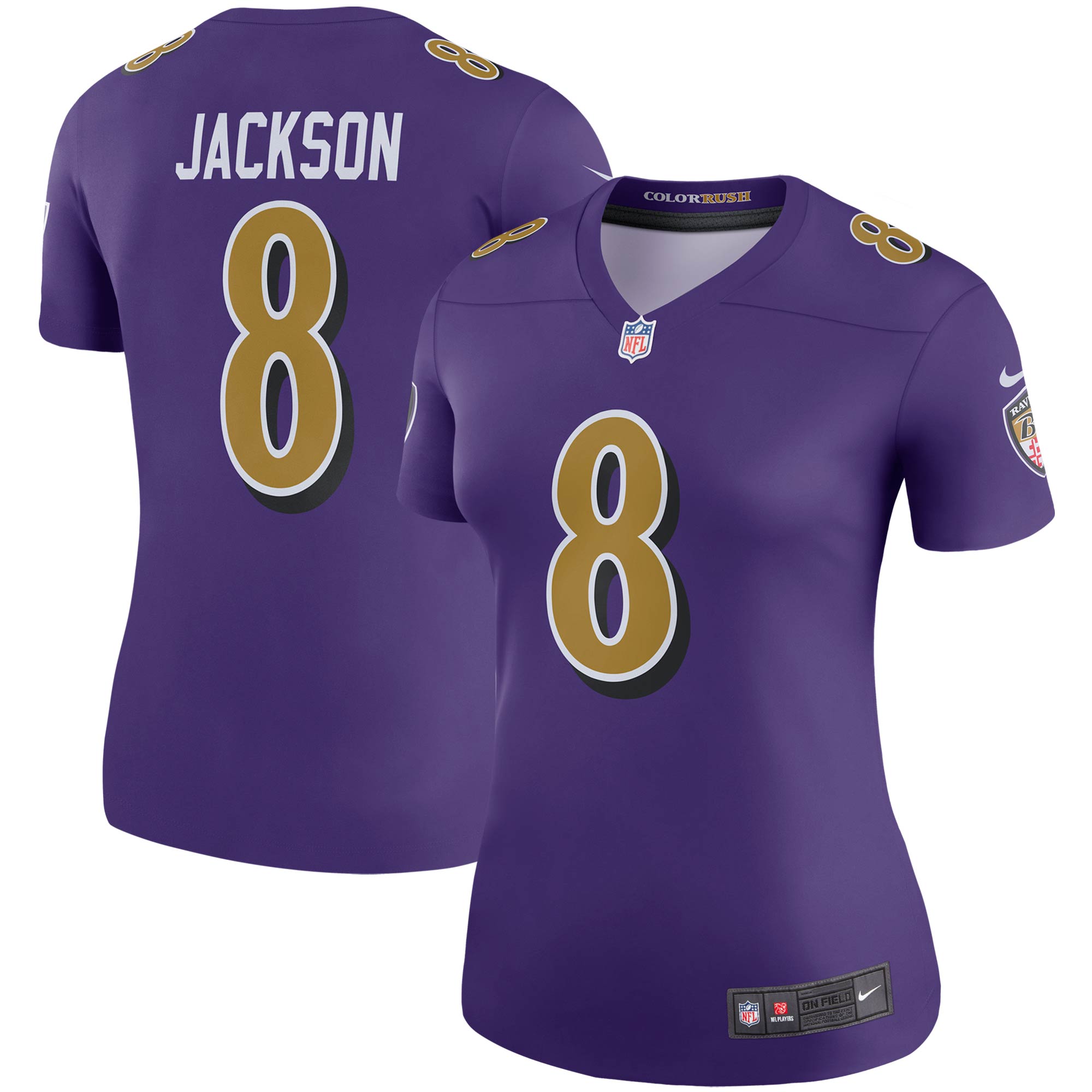 Women’s Baltimore Ravens Lamar Jackson Purple Color Rush Legend Player Jersey