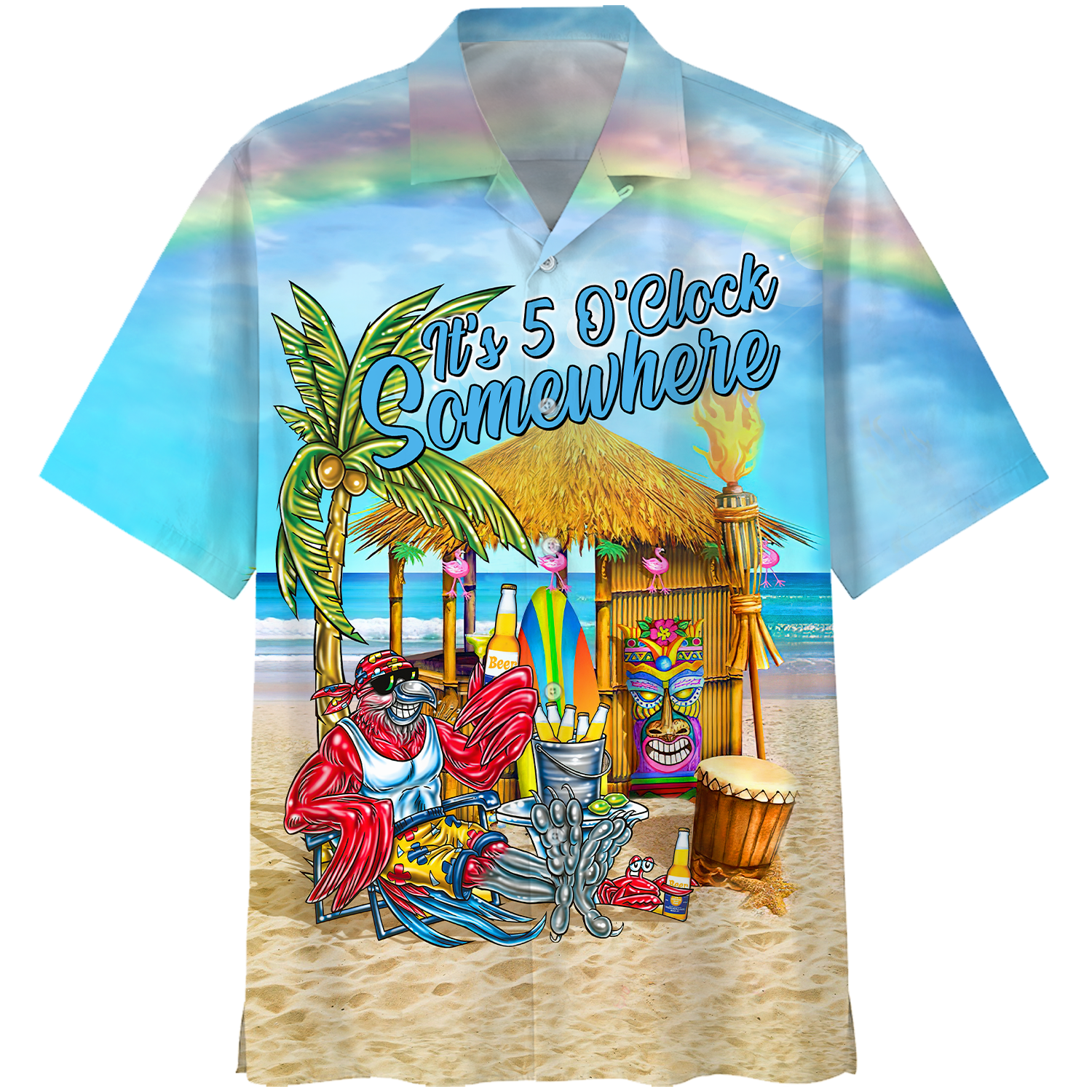 Famille – Parrot Cool In Bar Beer On Beach Hawaiian Shirt ,Short