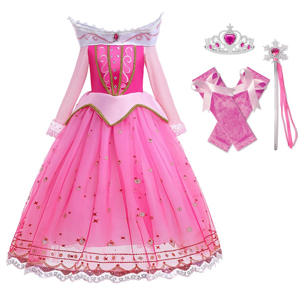 2022 Girls Disney Sleeping Beauty Aurora Princess Costumes Disguise Christmas Children Fancy Party Cosplay Robe Clothes alx