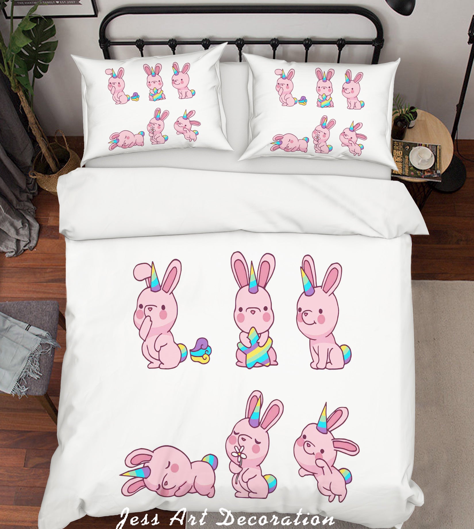 3D Cartoon Pink Rabbit Quilt Cover Set Bedding Set Pillowcases 68