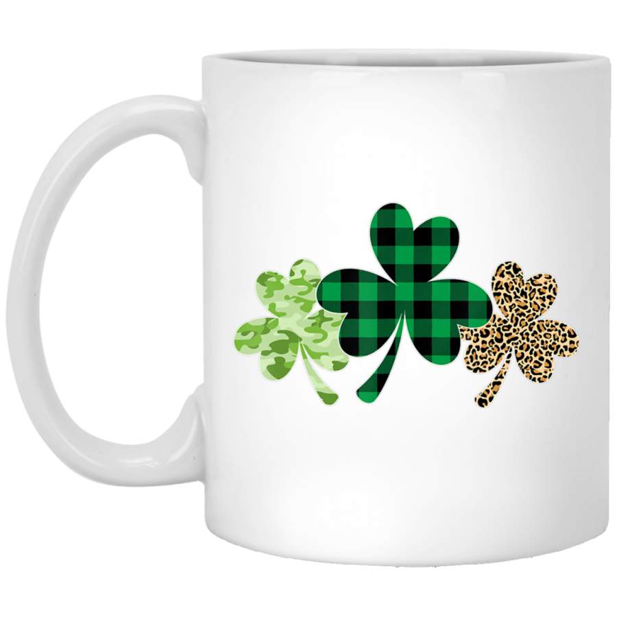 Plaid Shamrock Leopard Camouflage Fun St Patricks Day White Mug