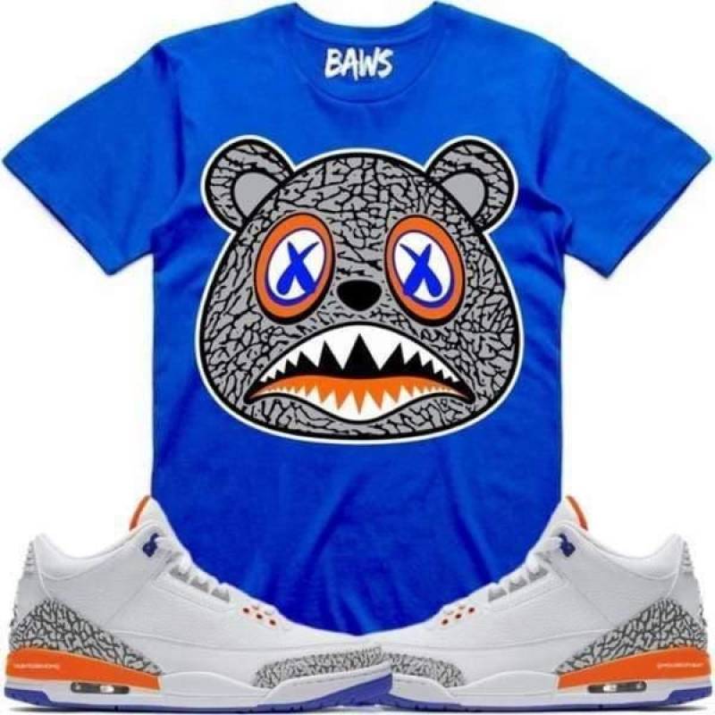 Jordan Retro 3 Knicks Sneaker T Shirts To Match-Elephant Knicks Royal