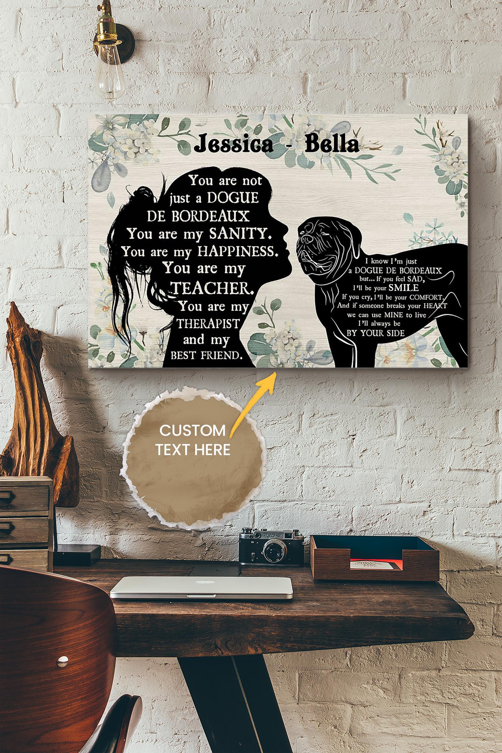 Dogue De Bordeaux Girl Therapist Best Friend Personalized Poster – Animal Wall Art – Gift For Dog Lover Dog Foster Puppy Fan Wrapped Canvas