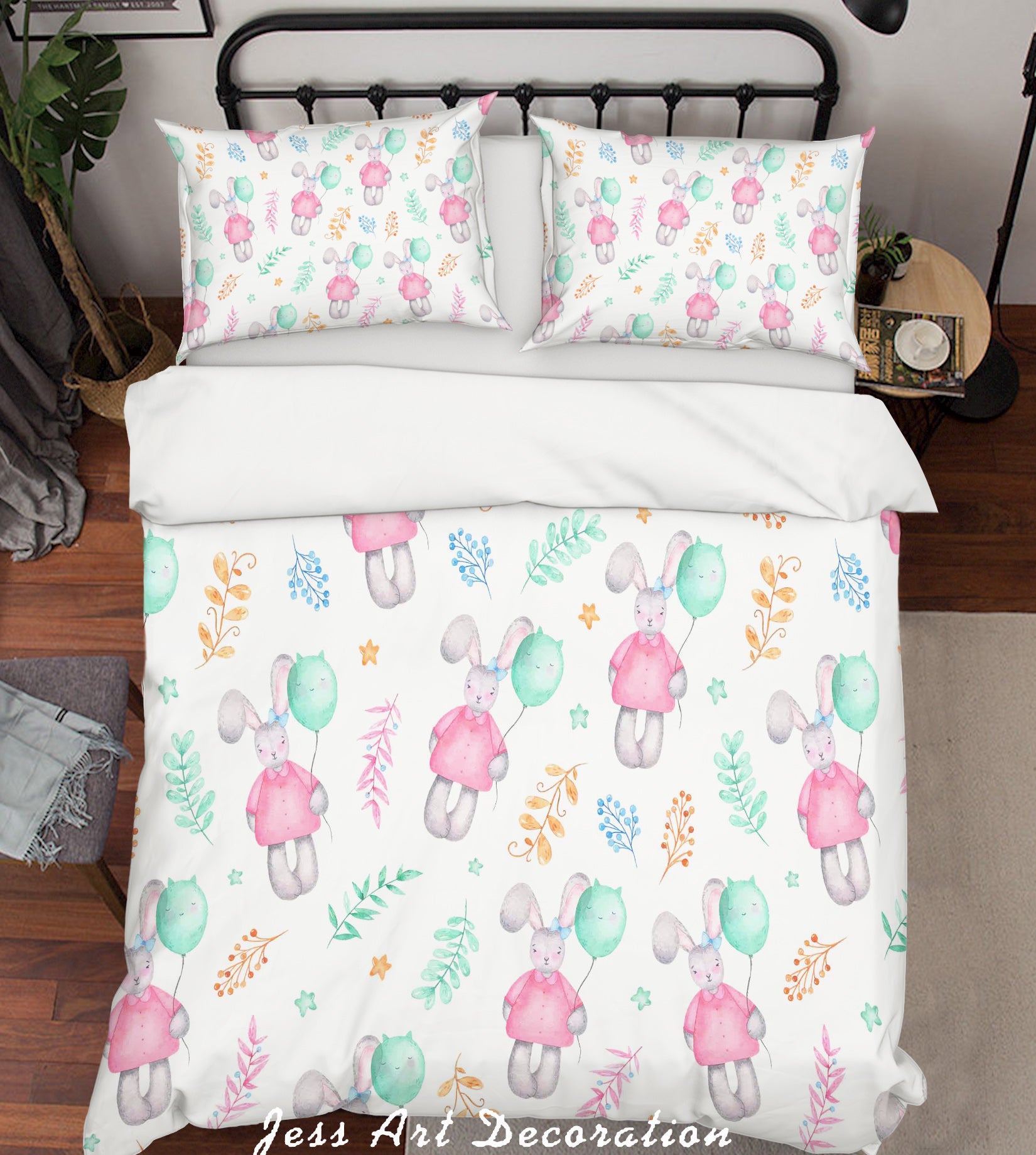 3D Cartoon Rabbit Balloon Quilt Cover Set Bedding Set Pillowcases 5