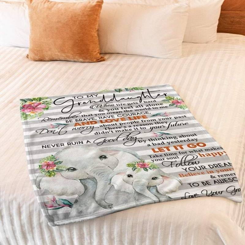 To My Granddaughter From Grandma Elephants And Flowers – Blanket