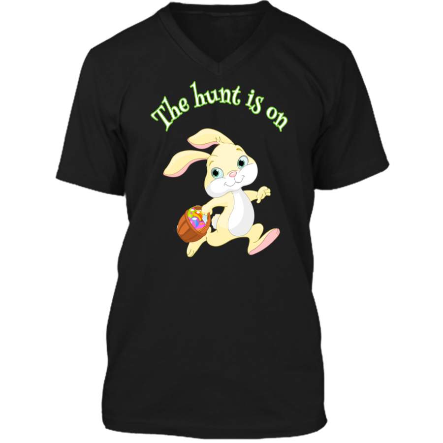 Boy Easter Shirt Egg Hunt The hunt is on Easter Bunny Shirt Mens Printed V-Neck T