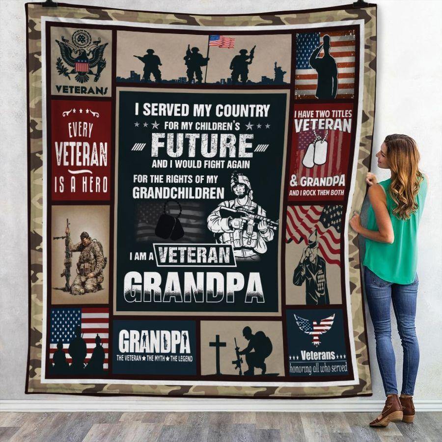 To My Veteran Grandpa I Served My Country – Best Gift For Father’S Day, Gift For Home Decor, Gift For Family  – Fleece Blanket