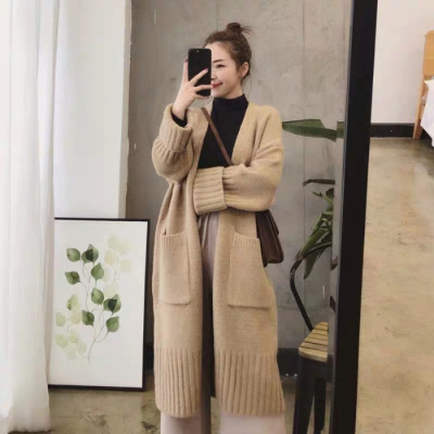 Sweater for Women Cashmere Cardigan Knitted Maxi Long Autumn Winter Pockets Korean Japan Ladies Cardigans Streetwear alx