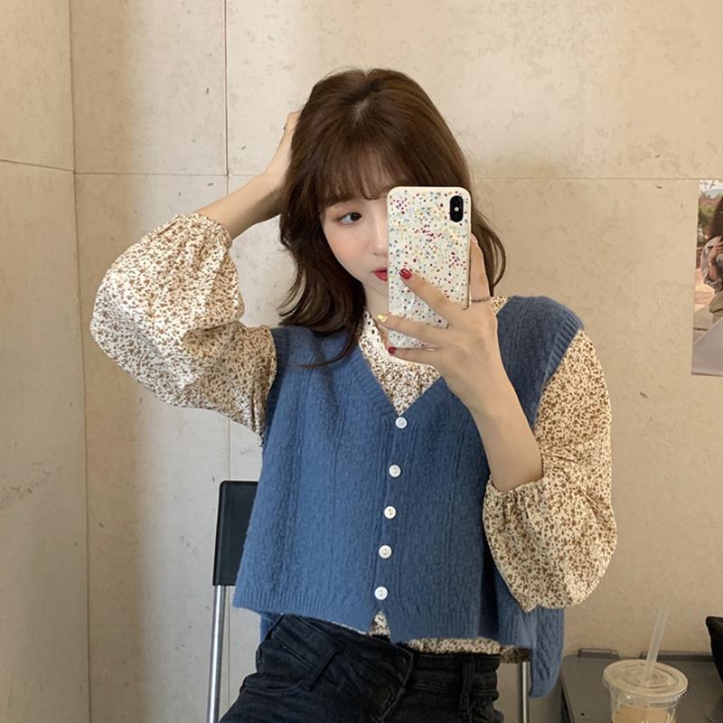 Cropped Sweater Vest Women Vintage Single Breasted Chic Stylish Korean Ladies Sleeveless Knitted Clothes All-match Fall Knitwear alx