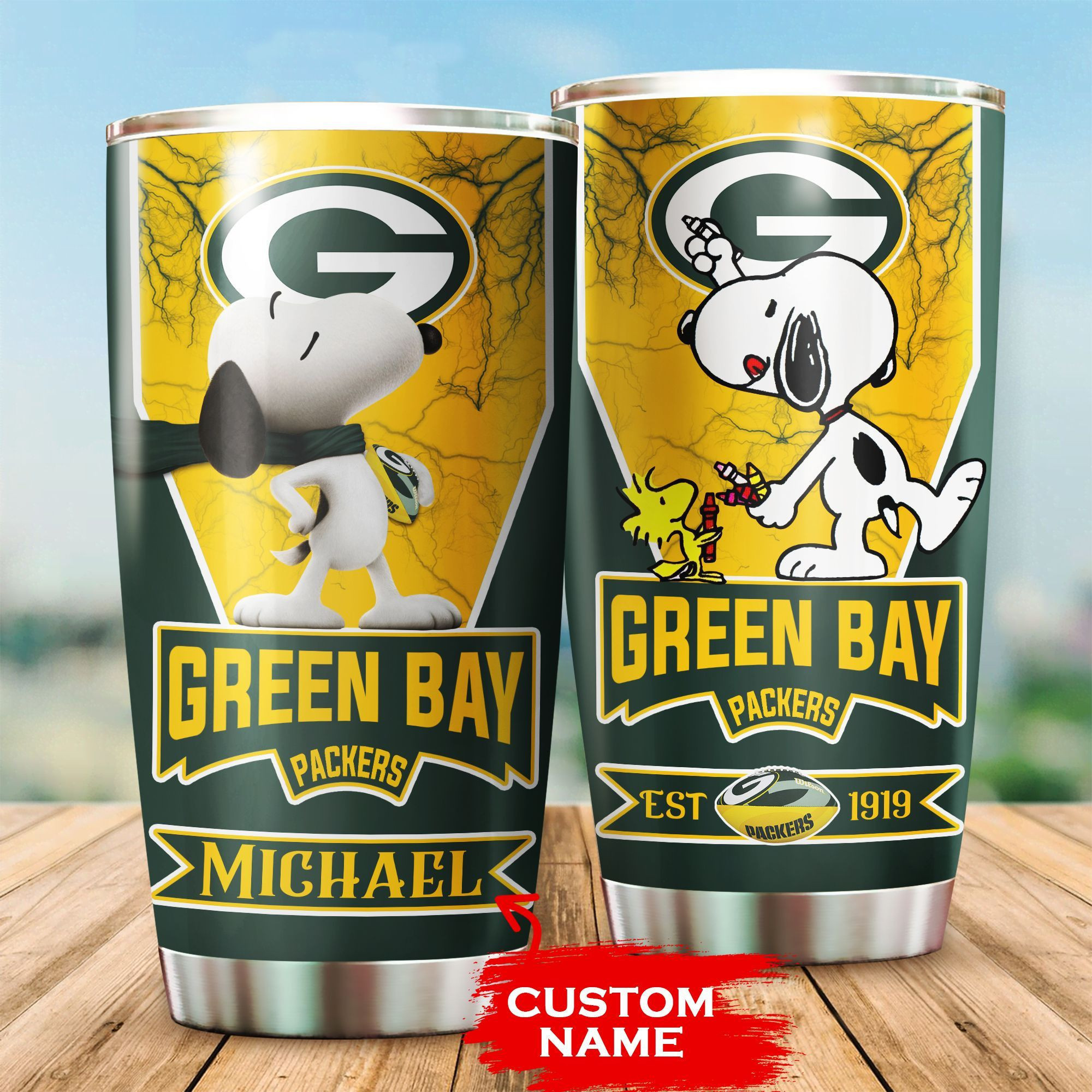 Personalized Green Bay Packers Snoopy All Over Print 3D Tumbler-Tph