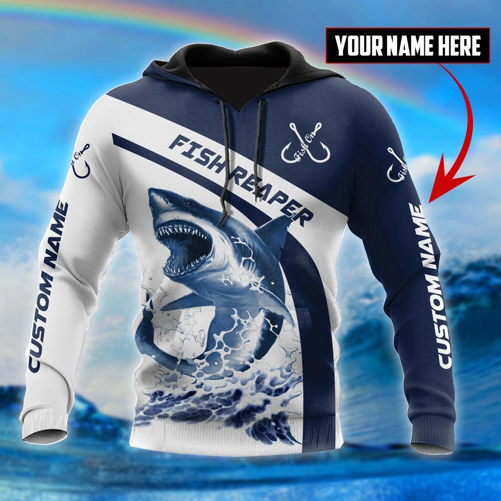 Custom Name Shark Fishing Design 3D Hoodie, Zip Hoodie All Over Printed Unisex Shirts Plus Size S-5Xl