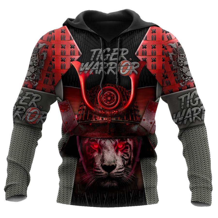 3D Tiger Samurai Warrior Custom Name Hoodie Shirt for Men and Women