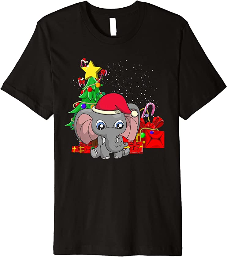 Merry Christmas Africa Safari Zoo Animal Cute Baby Elephant Premium T-Shirt