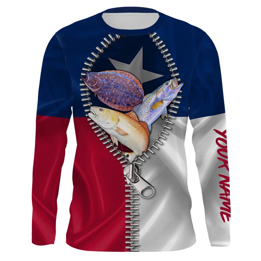 Texas Slam Redfish puppy drum, speckled trout, flounder UV protection quick dry Customize name long sleeves UPF 30+ personalized gift for Adult and kid – NQS860