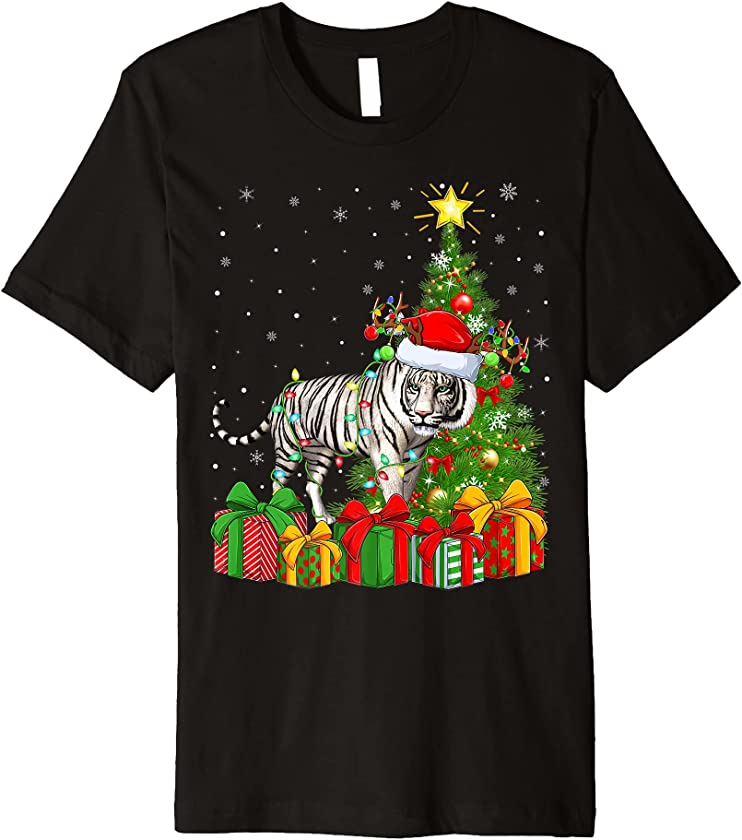 Tiger Lover Xmas Holiday Santa White Tiger Christmas Tree Premium T-Shirt