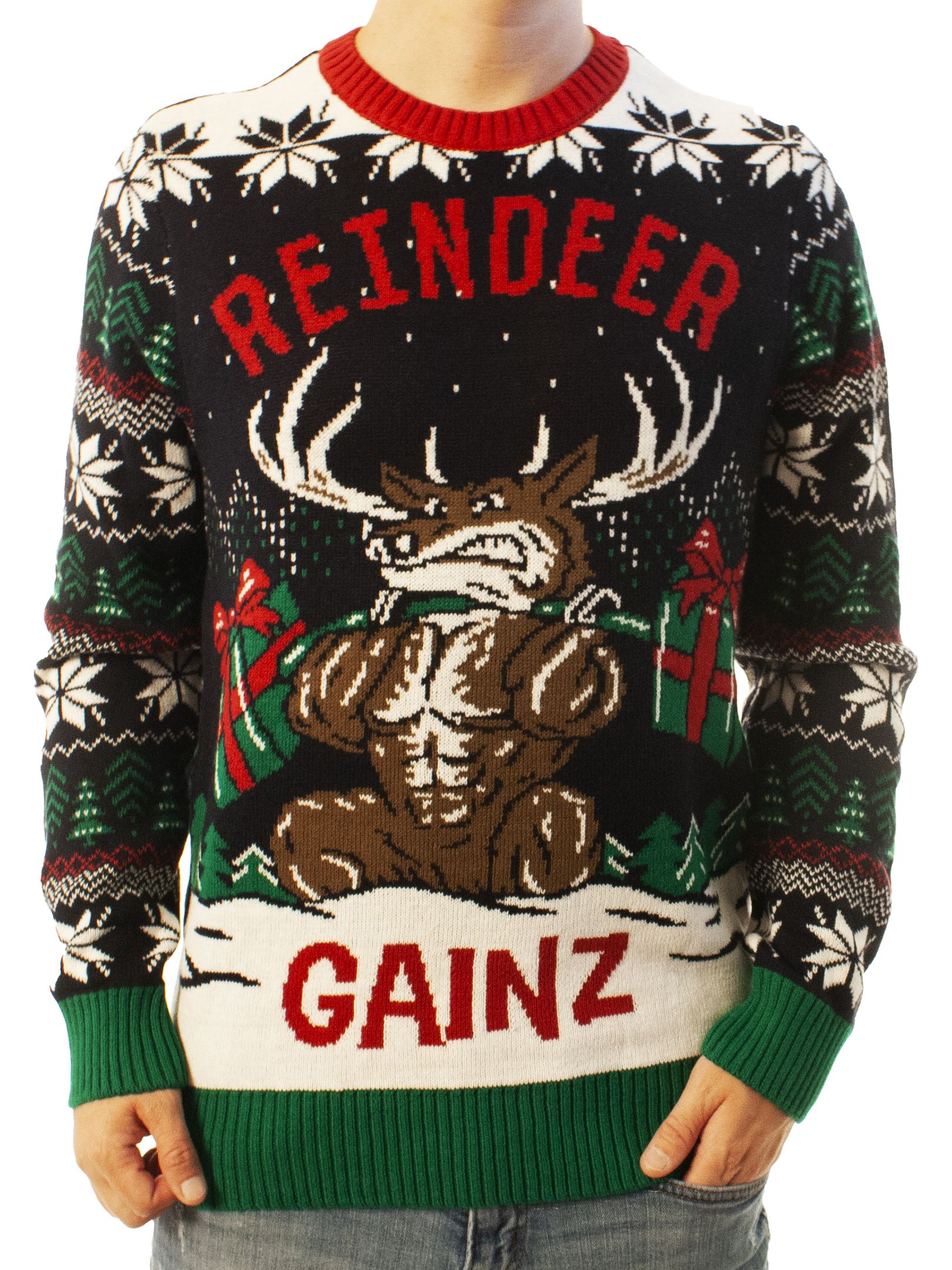 Ugly Christmas Party Sweater Unisex Reindeer Gainz Long Sleeve Sweatshirt-2Xl