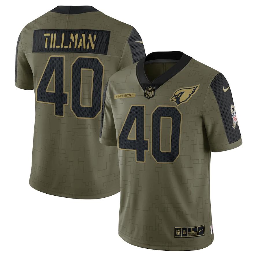 Arizona Cardinals Pat Tillman 40 NFL Olive 2021 Salute To Service Retired Player Men Jersey For Cardinals Fans