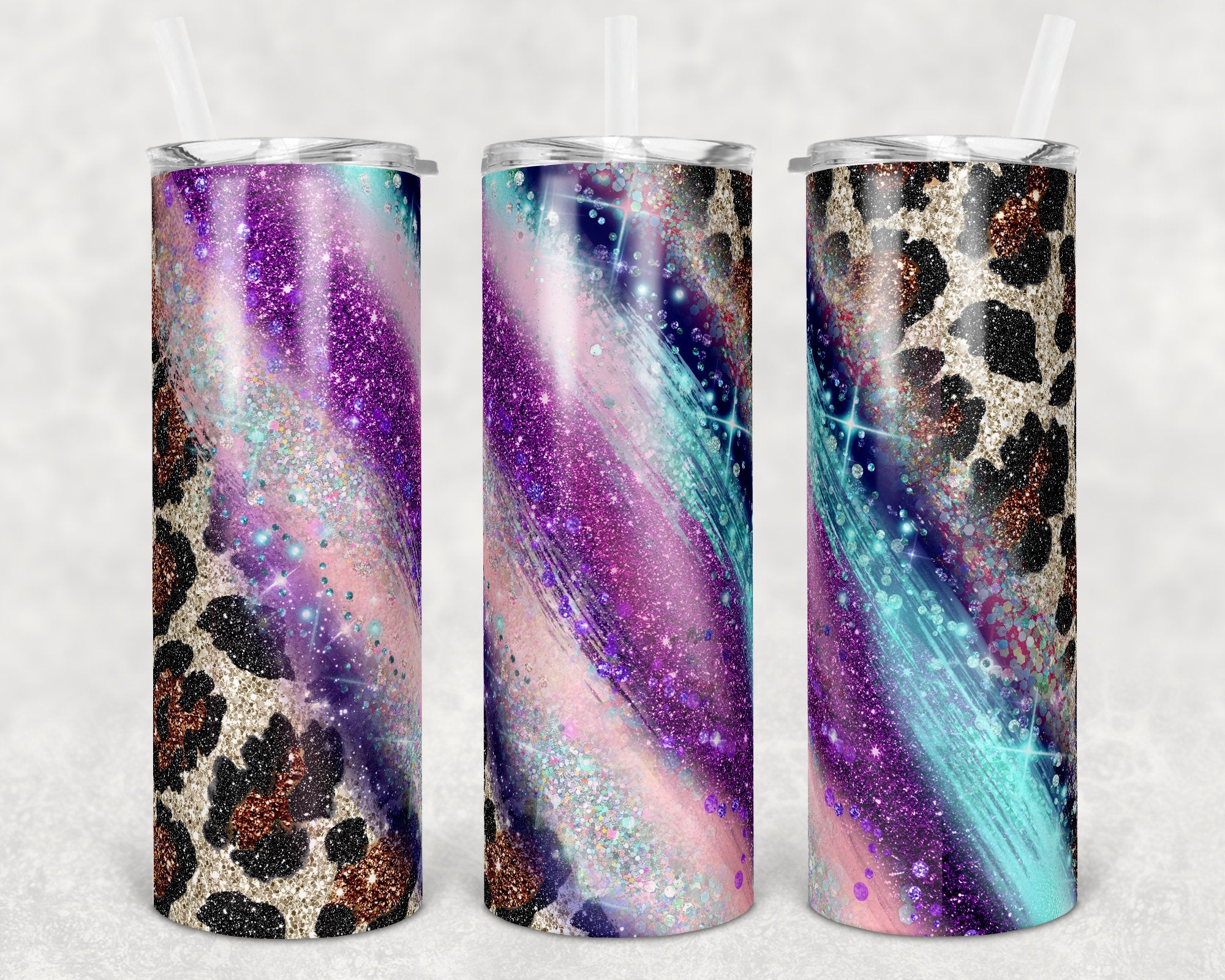 Stripe Leopard Milky Way Aqua Pink Purple Skinny Tumbler