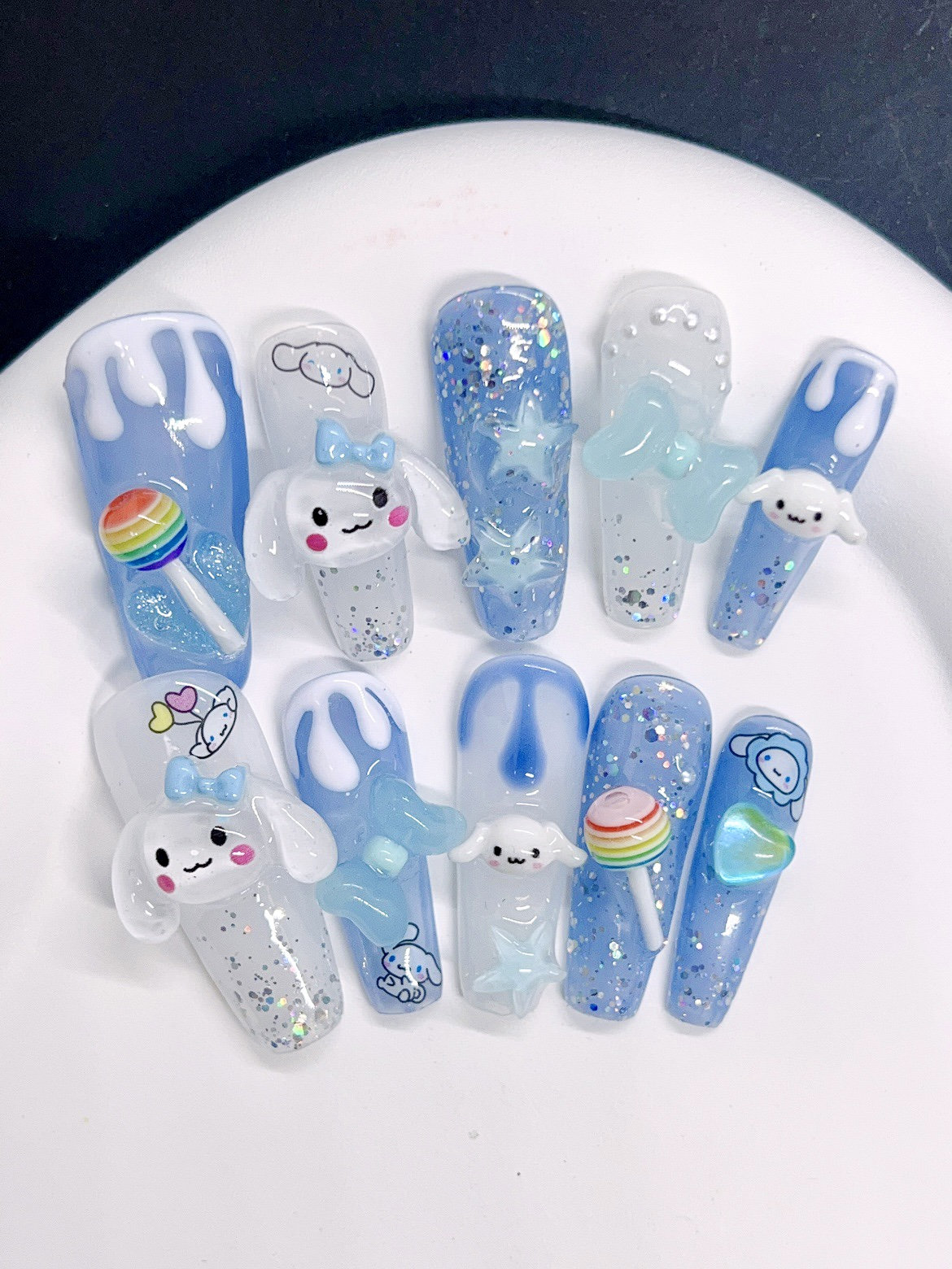 Blue Puppy lollipop Press On Nails/ Cute Blue bow Press On Nails Cute Nails Melody Nails Gel Nails Y2K Nails Kawaii Nails Japanese nail #258