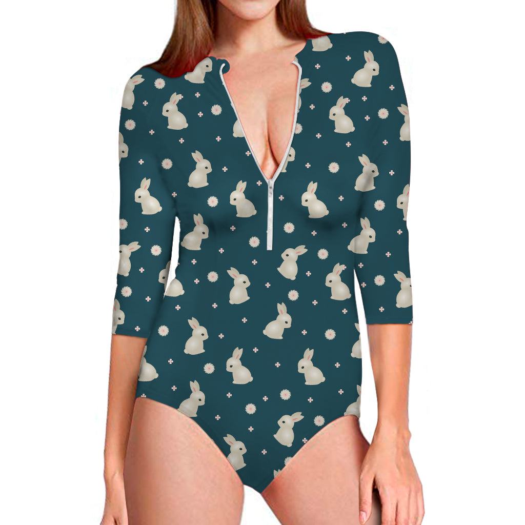 Baby Rabbit Pattern Print Long Sleeve One Piece Swimsuit