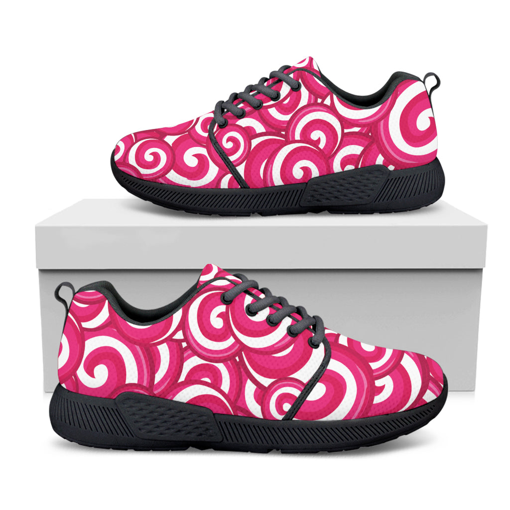 Pink Lollipop Candy Pattern Print Black Athletic Shoes