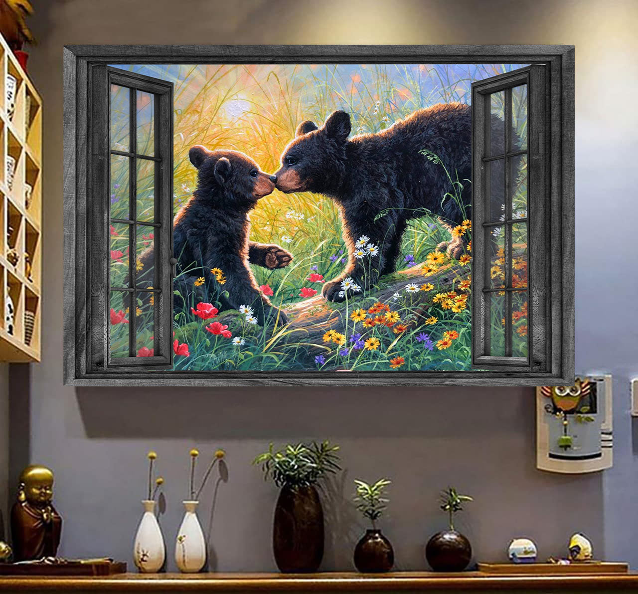 Bear 3D Wall Art Painting Art 3D Wild Animals Lover Black Bear Home Decoration Gift Idea Mother Day