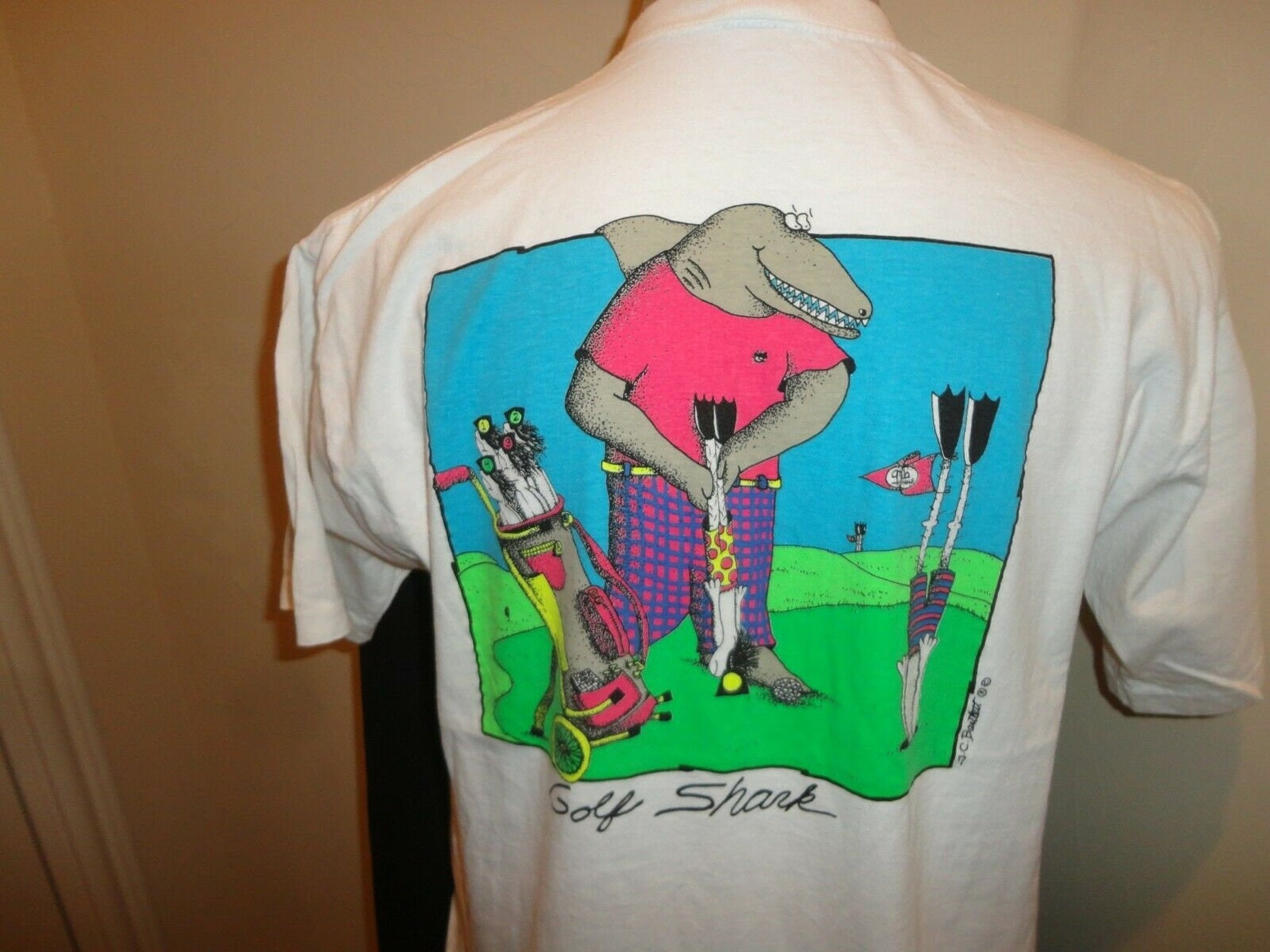 Vtg 90S Crazy Shirt Hawaii Golf Shark T Shirt Adult L Usa Rare