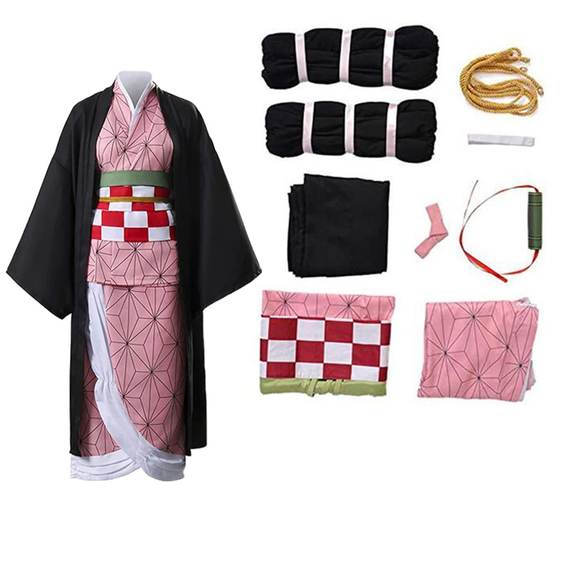 Anime Kamado Nezuko Cosplay Anime Demon Slayer Nezuko Cosplay Costume Kimono Haori Wig Suit Women Men Adult Halloween Costumes alx