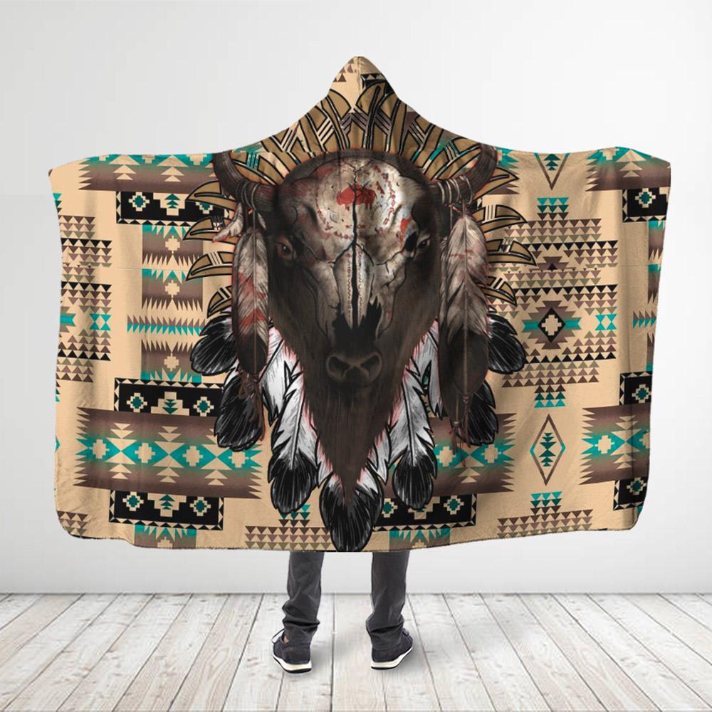 ViticStore™ Native Buffalo 3D All Over Printed Wild Buffalo Headshot Hooded Blanket