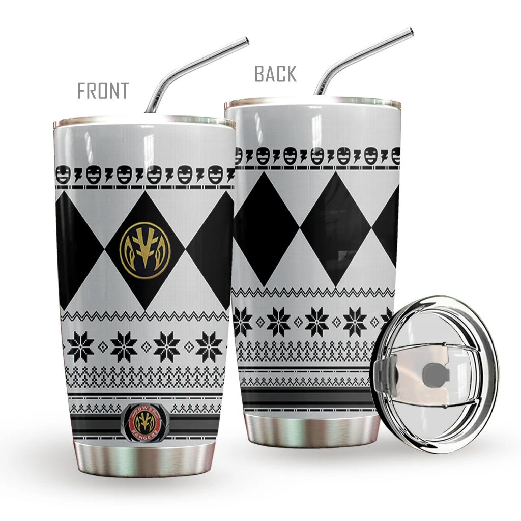 Alohazing 3D White Mighty Morphin Power Ranger Ugly Christmas Custom Tumbler