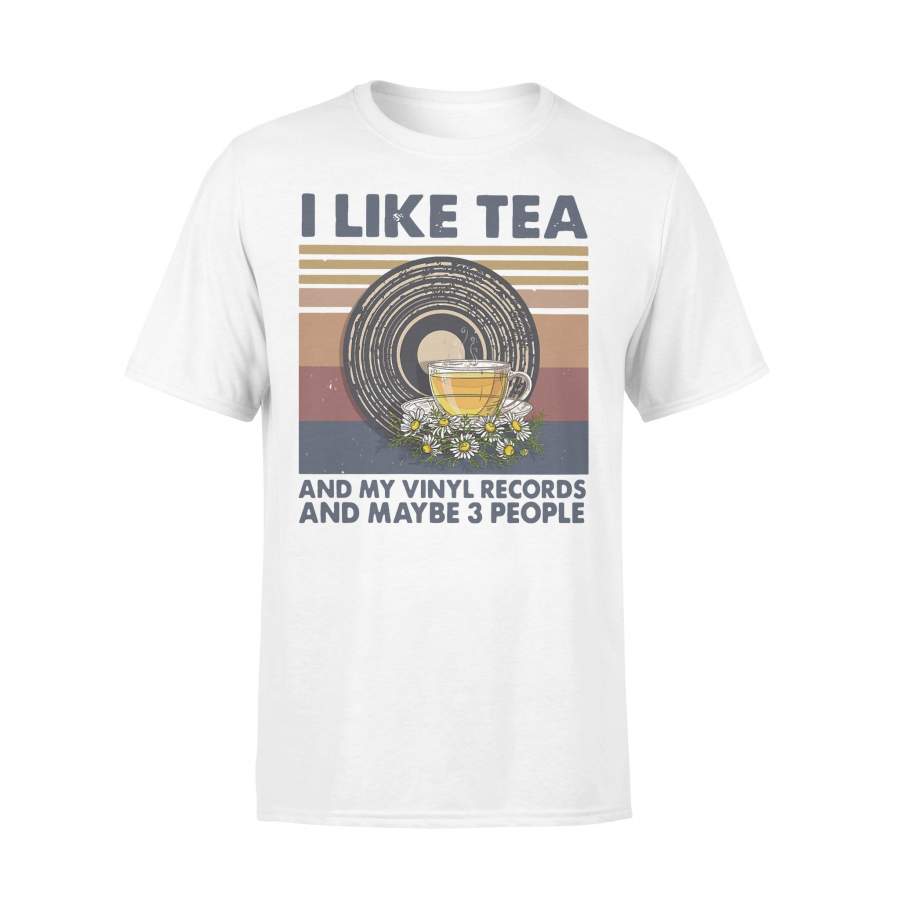 I Like Tea And My Vinyl Records And Maybe 3 People Vintage Retro T-shirt