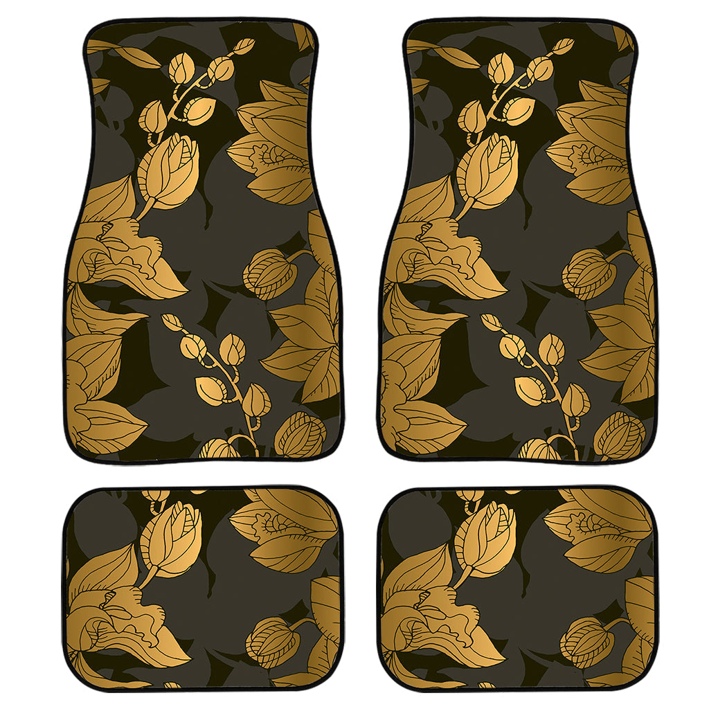 Golden Orchid Pattern Print Front And Back Car Floor Mats, Front Car Mat