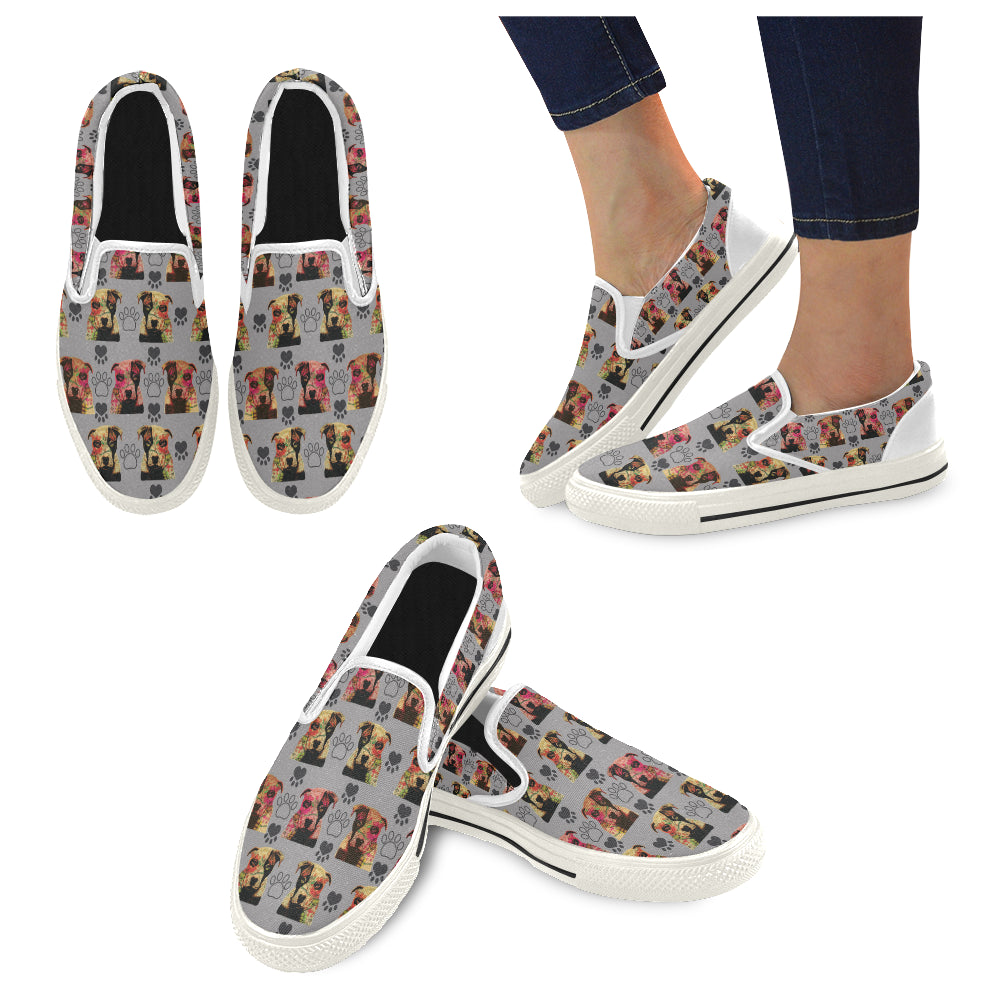 Pit Bull Pop Art Pattern No.1 White Women’s Slip-on Canvas Shoes/Large Size (Model 019)