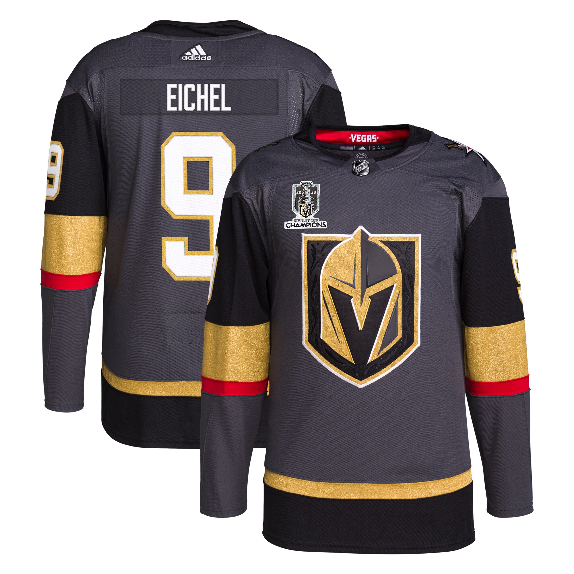 Men's Vegas Golden Knights Jack Eichel adidas Gray 2023 Stanley Cup Champions Authentic Alternate Player Jersey