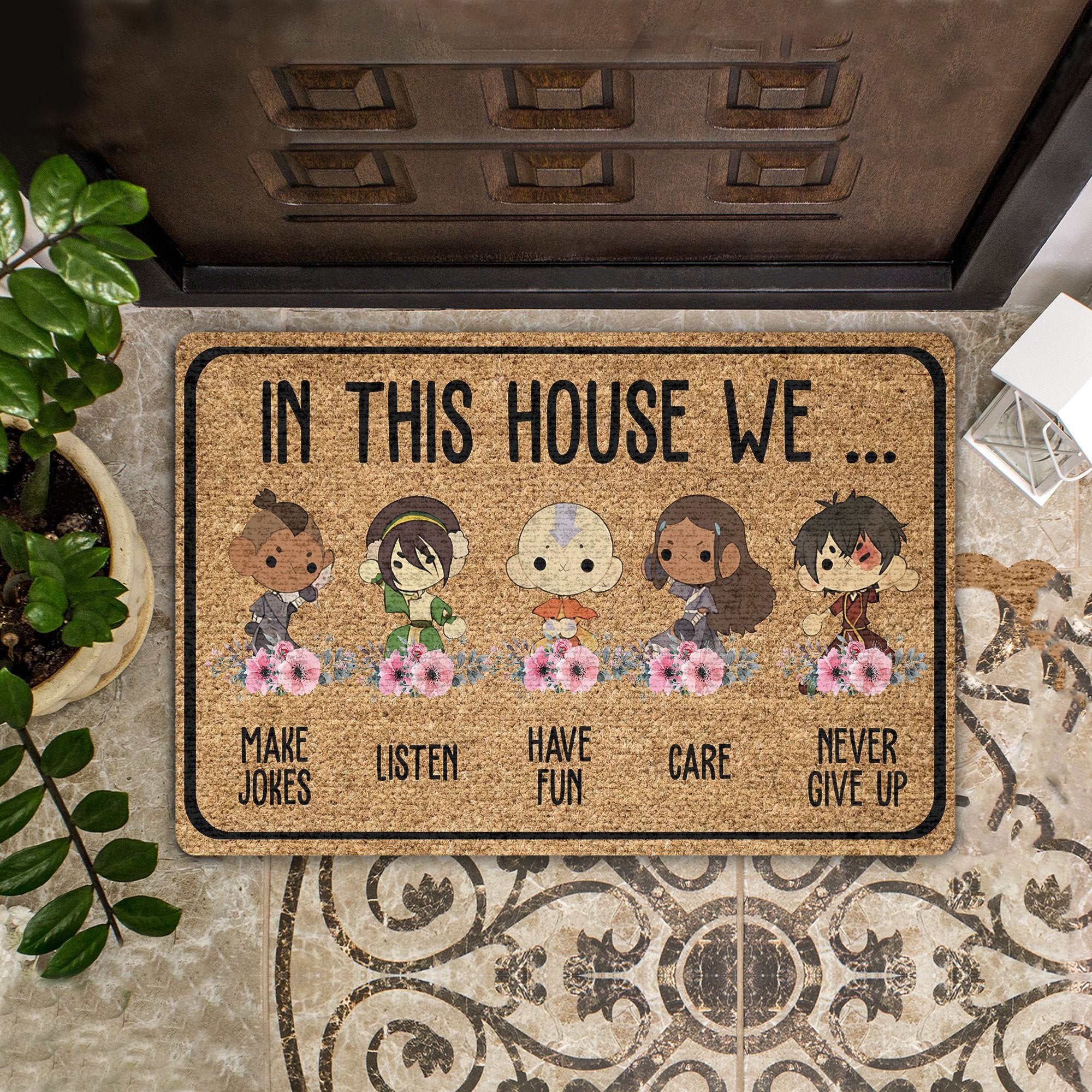 In This House We Coir Pattern All Over Printing Doormat Pre2052