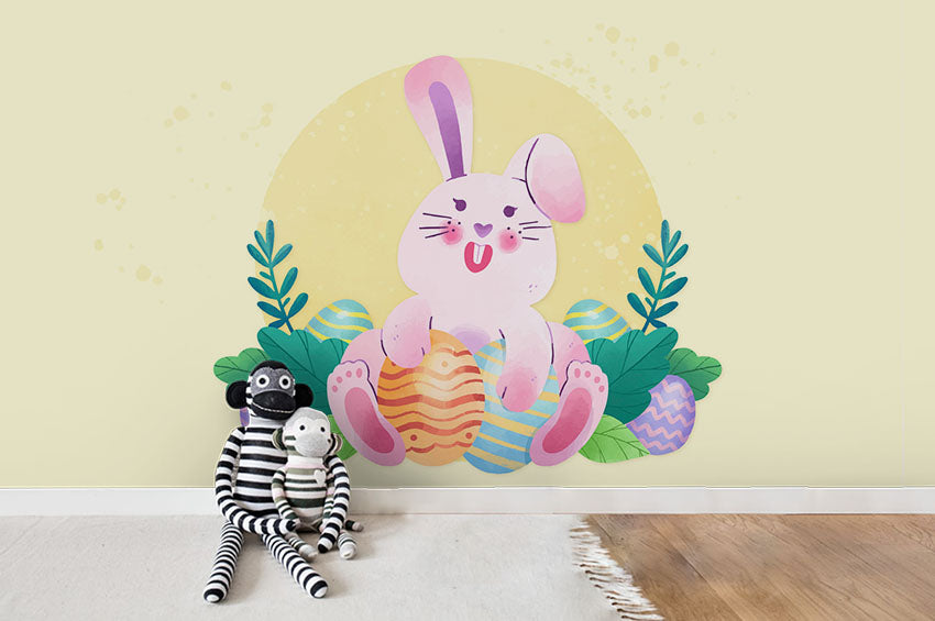 3D Cartoon Pink Rabbit Wall Mural Wallpaper 140