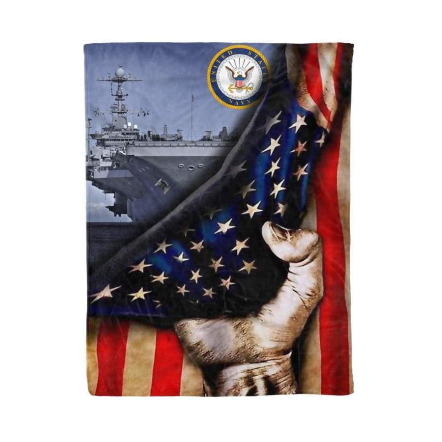 US Navy Hand Pulling American Flag Fleece Blanket