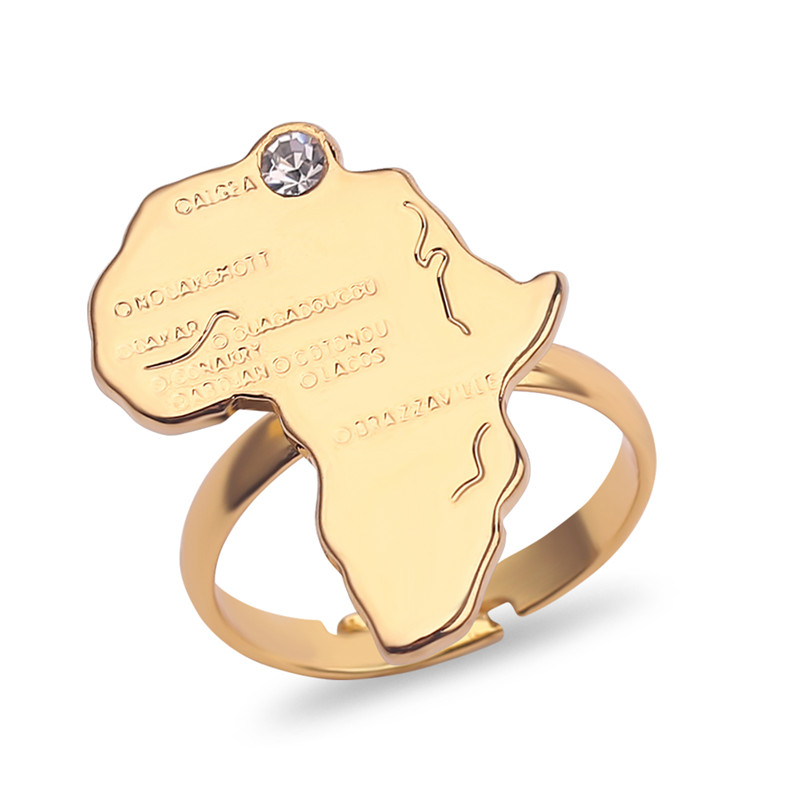 Adjustable Africa Map Ring for Women Men Gold Color Hip Hop Ethnic Jewelry Wholesale African Punk High Quality Copper Gift alx