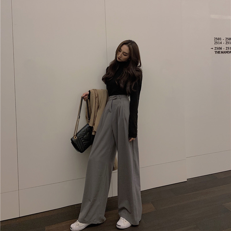 2022 Spring Suit Pants Female Solid Wide Leg Pants Women Full Length Pants Ladies High Quality simple Casual Straight Pants alx