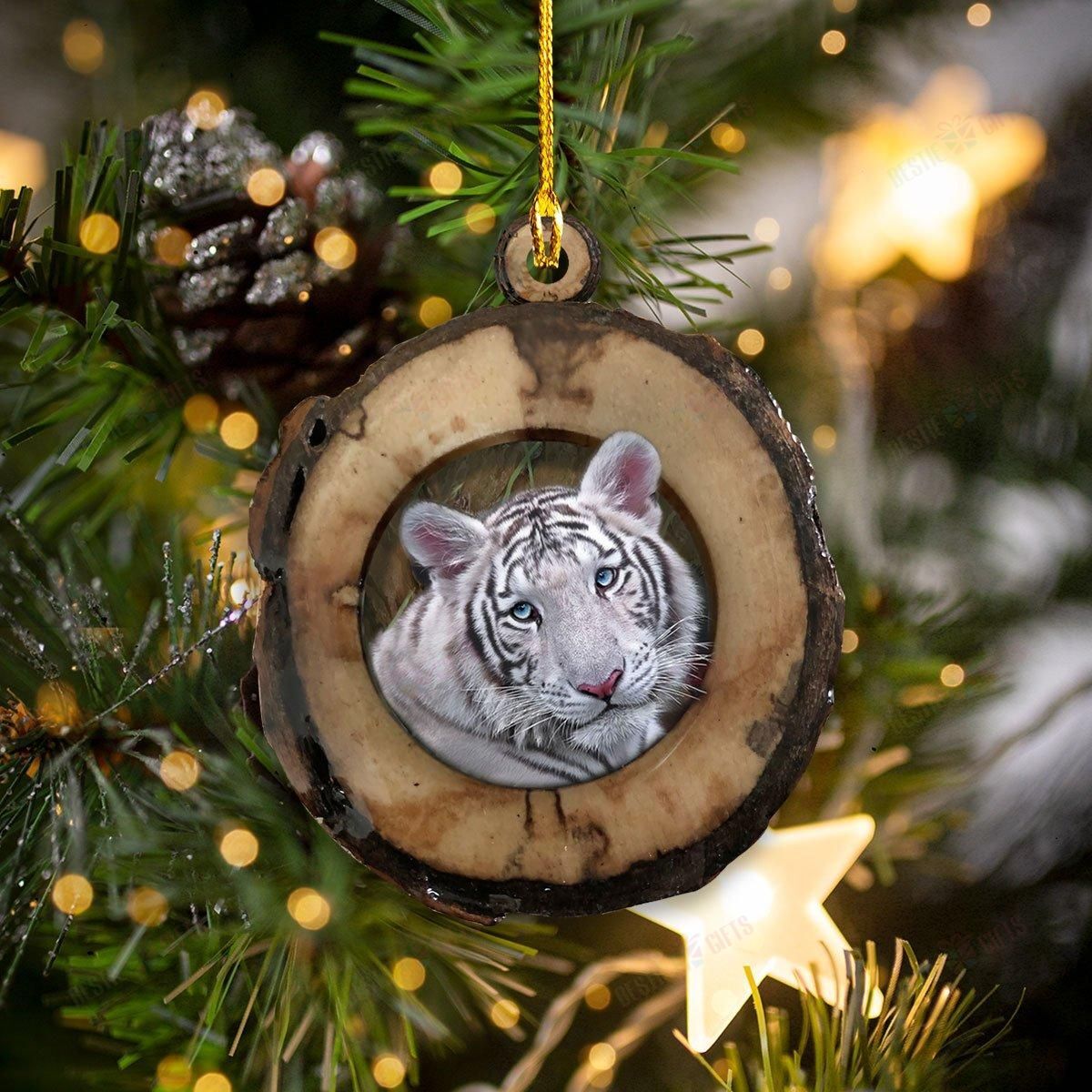 White Tiger Wooden Pattern Shape Ornament