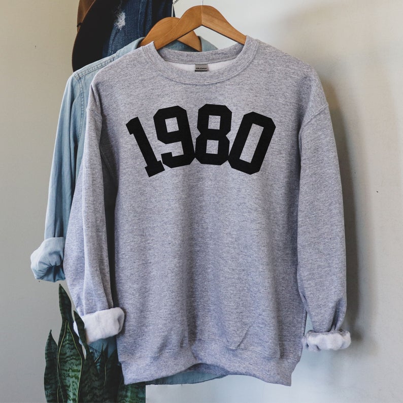 1980 College Style Year Sweatshirt, 1980 Birthday Year Number Sweater For Women, Cute 41St Birthday Gift, 1980 Shirt For Her Him, 1980 Shirt