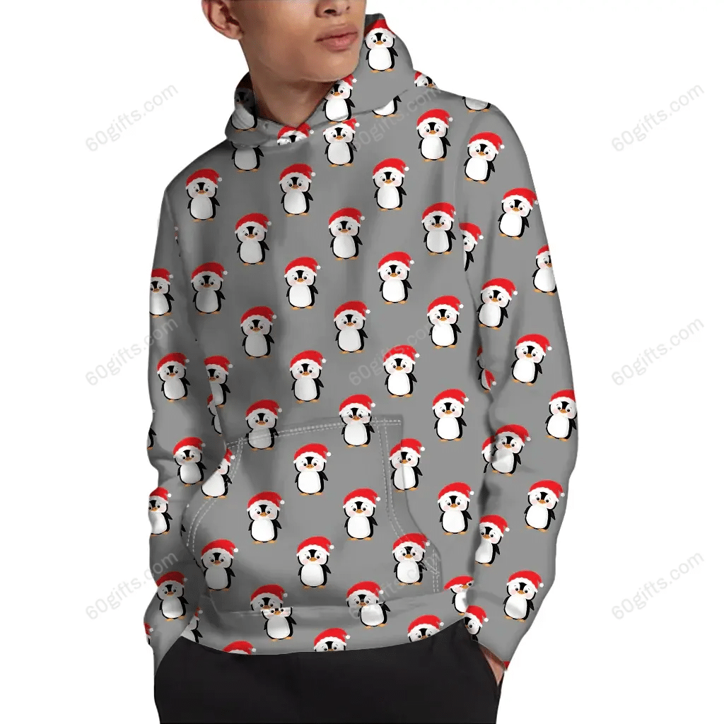 Christmas Gift, Labour Day Gift Ideas 3D Hoodie, Zip Hoodie, Hoodie Dress, Sweatshirt Christmas Santa Penguin Pattern All Over Print