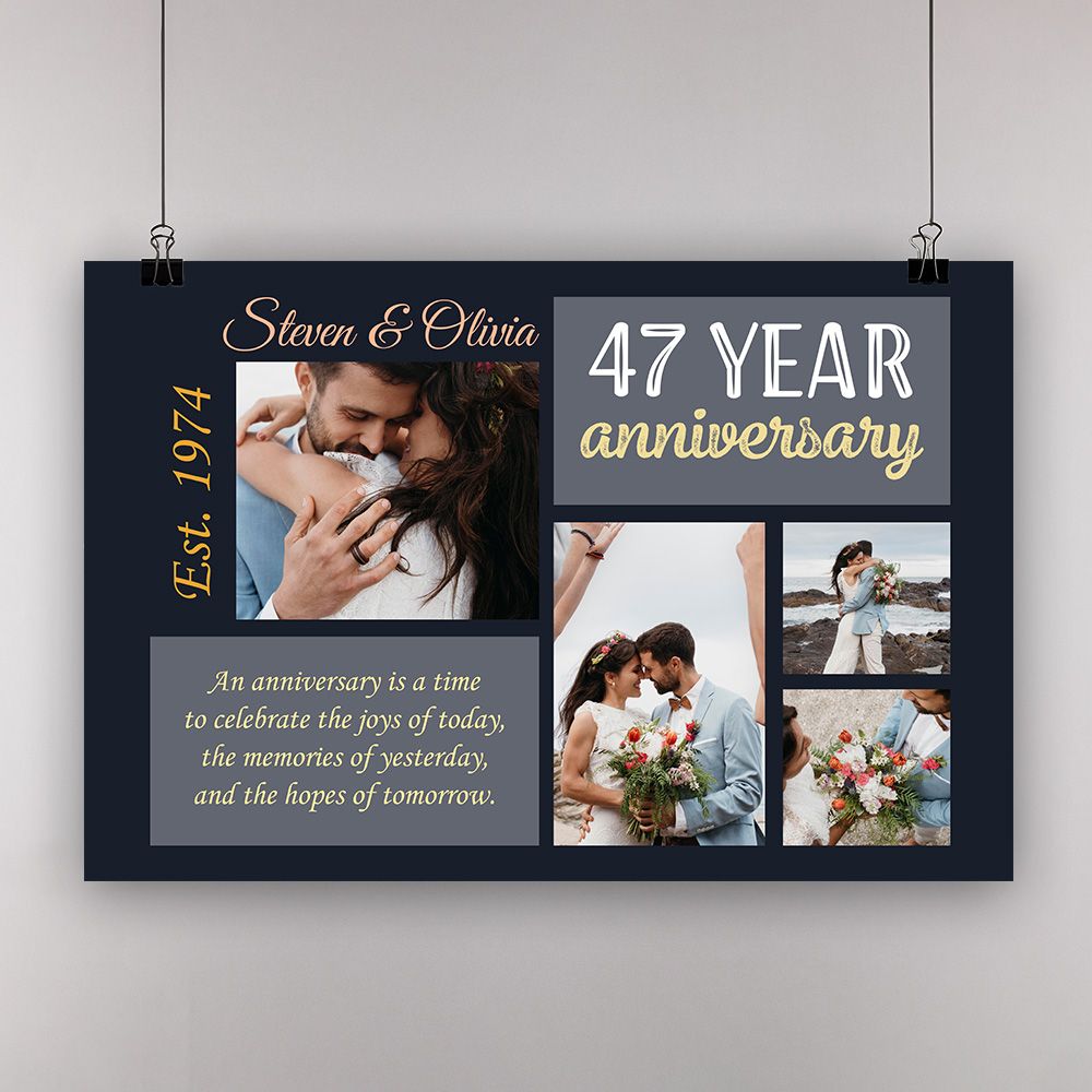 Personalized Photo 47Th Wedding Anniversary Gifts Poster For Couple, Parents, Wife & Husband, Him, Her