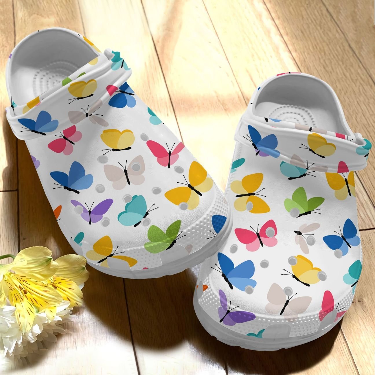 Butterfly Personalize Clog, Custom Name, Text, Fashion Style For Women, Men, Kid, Print 3D Whitesole Butterfly Collection