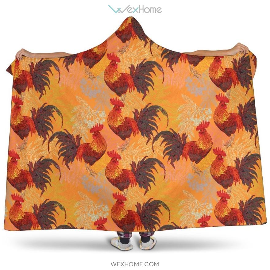 Red Rooster Chicken Cock Pattern Hooded Blanket